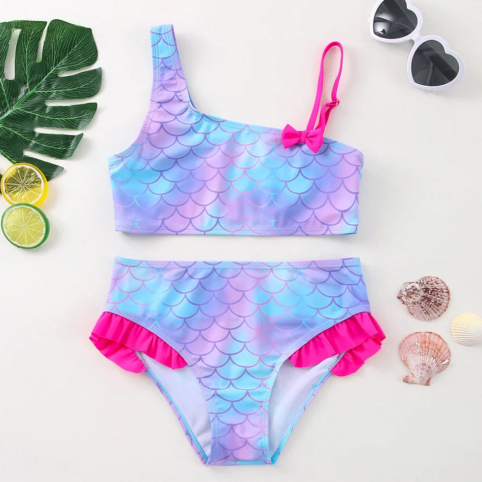 UV Baby Girl Swimsuit Two Piece Swimming Jumpsuit Ruffles Bathing Suit Summer Sleeveless Kids Swimwear for Girls 3-10 Years