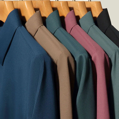 Men’s Short Sleeve Solid Polo Shirt – Breathable Stretch Knit, Casual Business Fit