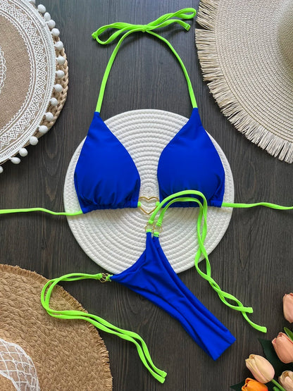 Halter Solid Triangle Bikini Set