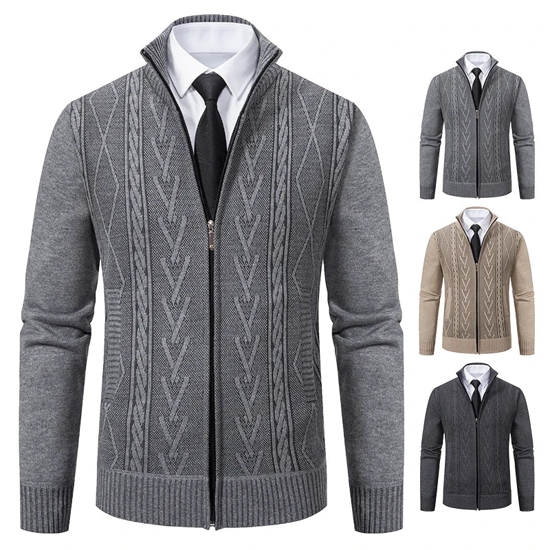 Men’s Cable Knit Zip-Up Sweater – Warm, Winter Casual, Soft Knit