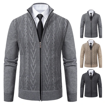 Men’s Cable Knit Zip-Up Sweater – Warm, Winter Casual, Soft Knit