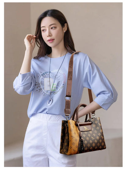 Elegant Pattern Tote – Kangaroo Brown Shoulder Handbag with Braided Handle