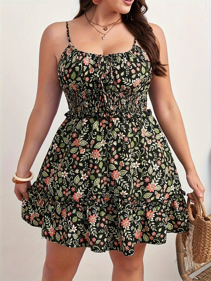 Plus Size Floral Ruffle Sling Dress – Summer Cruise Casual, Lightweight & Flowy