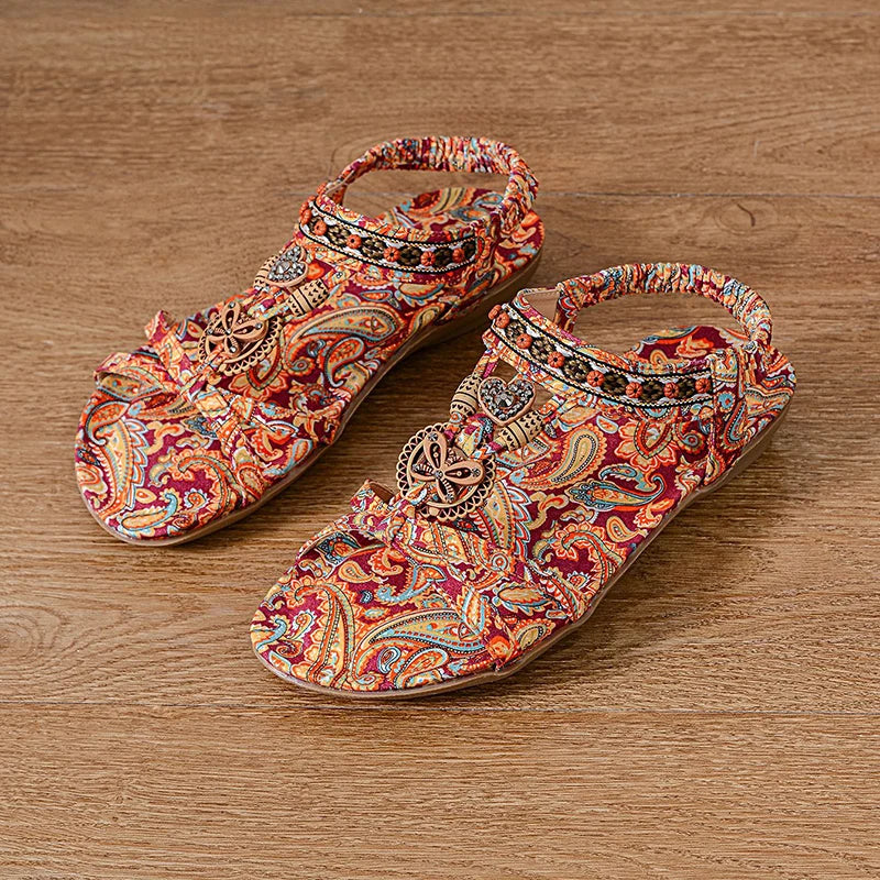 Women’s Boho Beaded Strap Sandals – Casual Summer Walking Shoes