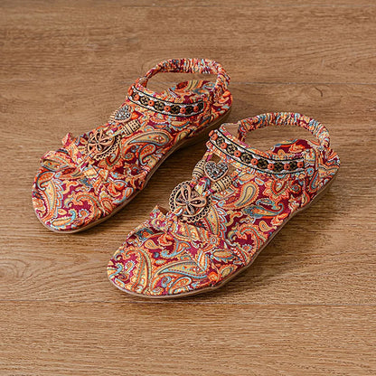 Women’s Boho Beaded Strap Sandals – Casual Summer Walking Shoes