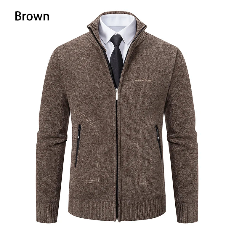 Men’s Stand-Collar Zip Knit Cardigan – Thick, Warm, Everyday Layer