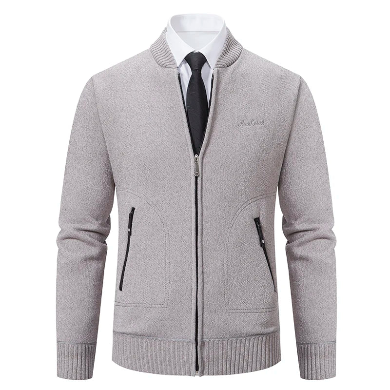 Men’s Stand-Collar Zip Knit Cardigan – Thick, Warm, Everyday Layer