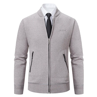 Men’s Stand-Collar Zip Knit Cardigan – Thick, Warm, Everyday Layer