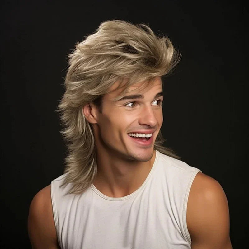 Men’s 80s Mullet Wig – Retro Rocker Hair Accessory – Light Brown – One Size