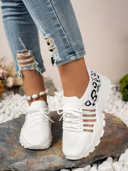 Women's peek-a-boo mesh Leopard print sneakers