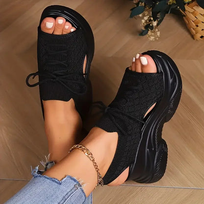 Women’s Platform Wedge Sandals – Lace-Up Casual Summer Shoes