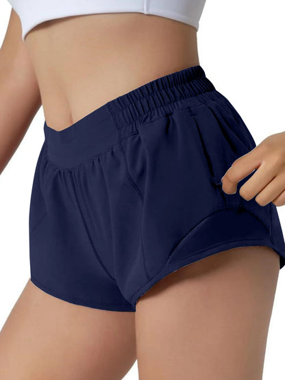 Women’s Quick-Dry Athletic Shorts – High Waist, Zipper Pockets