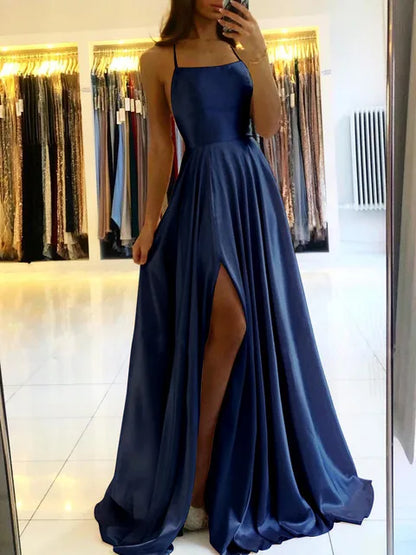 Women’s & Teens Satin Maxi Dress – Adjustable Straps & Side Slit