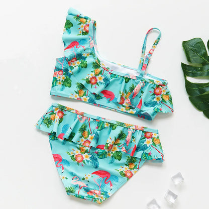 UV Baby Girl Swimsuit Two Piece Swimming Jumpsuit Ruffles Bathing Suit Summer Sleeveless Kids Swimwear for Girls 3-10 Years