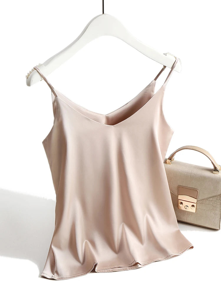Women's Satin V-Neck Cami Top – Lightweight, Travel-Ready Style