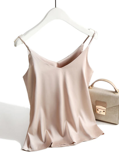 Women's Satin V-Neck Cami Top – Lightweight, Travel-Ready Style