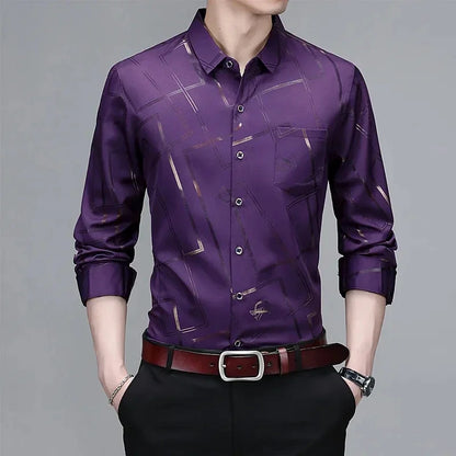 Men's Casual and Fashionable Long Sleeved Printed Shirt, Non Ironing and Wrinkle Resistant Business Top - The Dock Drop