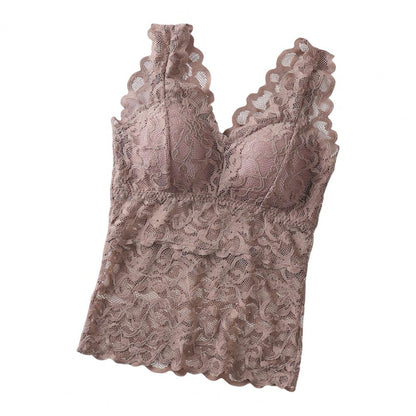 Women’s Lace V-Neck Tank Top – Soft Stretch Bralette Style