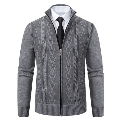 Men’s Cable Knit Zip-Up Sweater – Warm, Winter Casual, Soft Knit