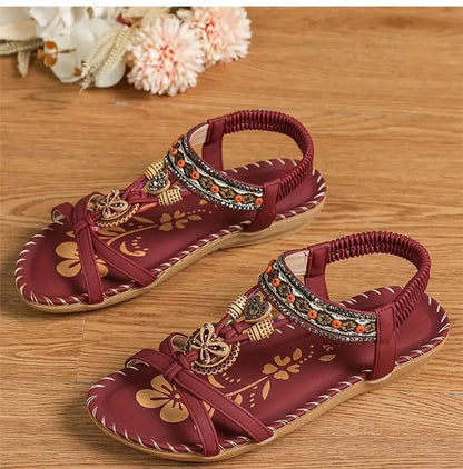 Women’s Boho Beaded Strap Sandals – Casual Summer Walking Shoes