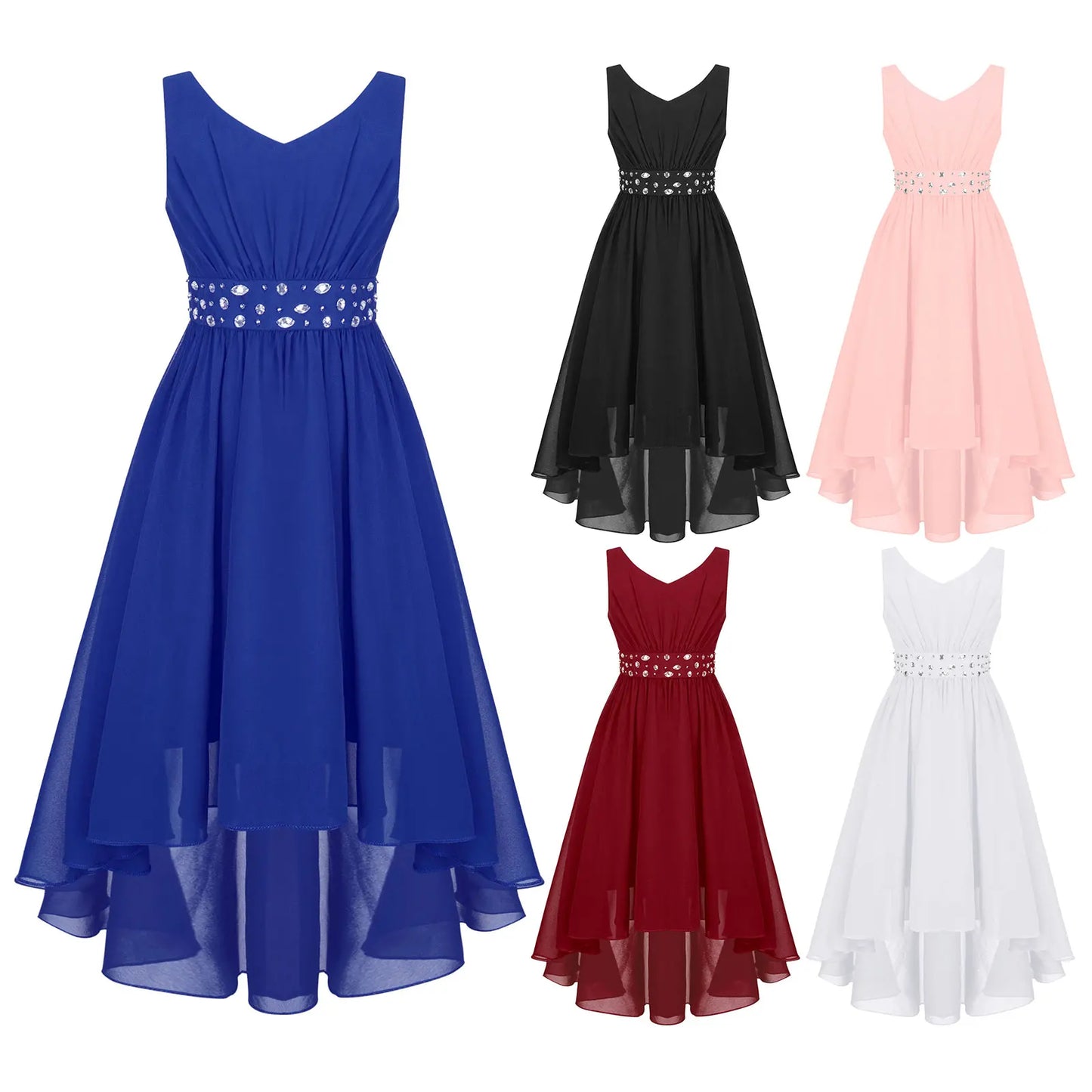Girls’ Beaded Hi-Low Chiffon Dress – Flower Girl & Party