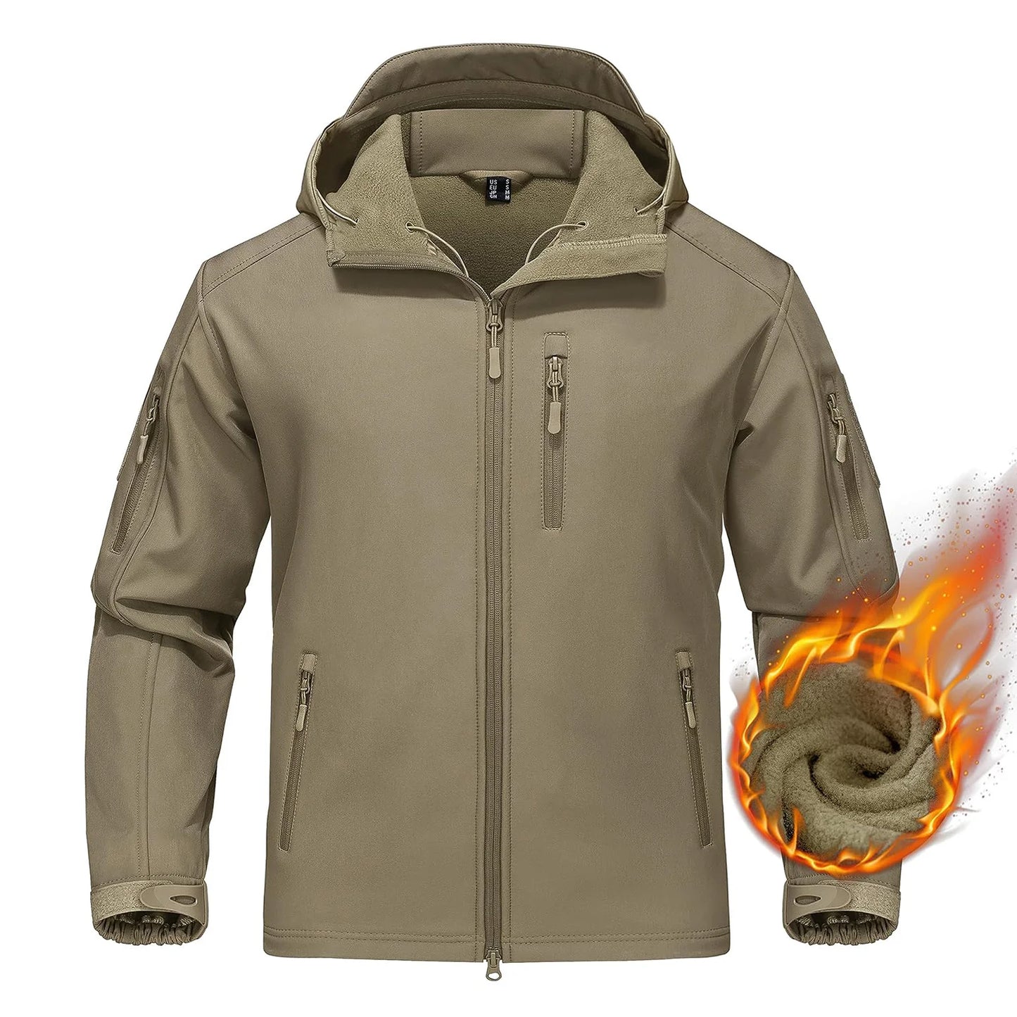 Men’s Waterproof Softshell Fleece Jacket – Hooded, Multi-Pocket, Outdoor Ready
