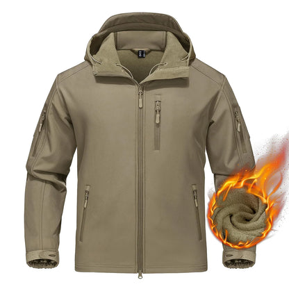 Men’s Waterproof Softshell Fleece Jacket – Hooded, Multi-Pocket, Outdoor Ready