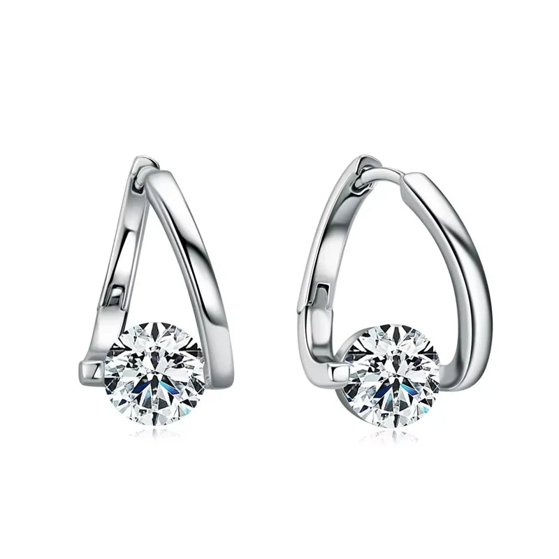 Women’s Sterling Silver Moissanite Hug Hoop Earrings – 6.5mm Stone