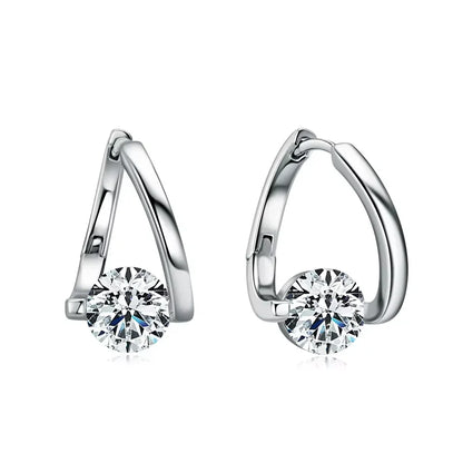 Women’s Sterling Silver Moissanite Hug Hoop Earrings – 6.5mm Stone