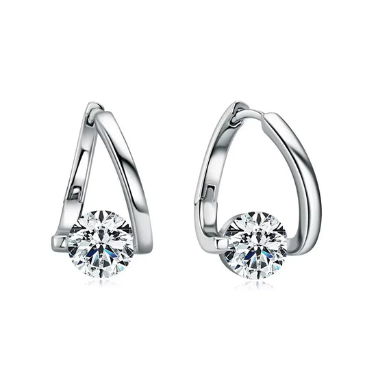 Women’s Sterling Silver Moissanite Hug Hoop Earrings – 6.5mm Stone