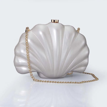 Shell Clutch Evening Bag – Beaded Handle, Formal Elegance