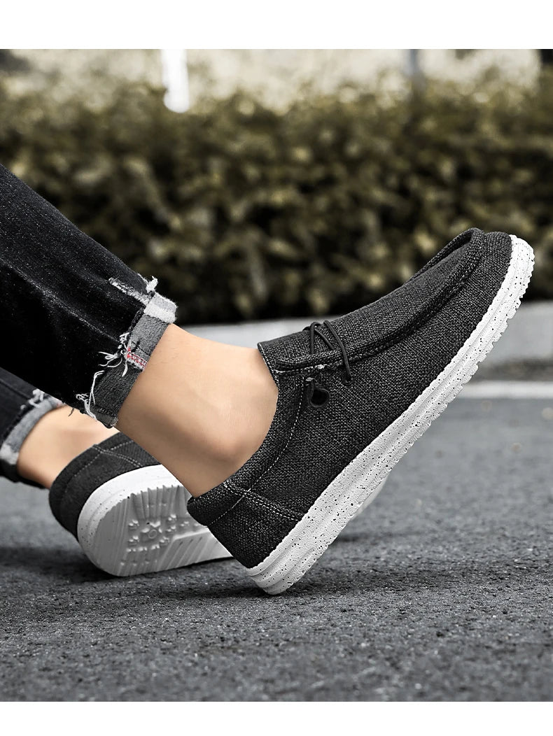 Men’s Canvas Slip – on Loafers – Lightweight Casual Shoes – Black – 44