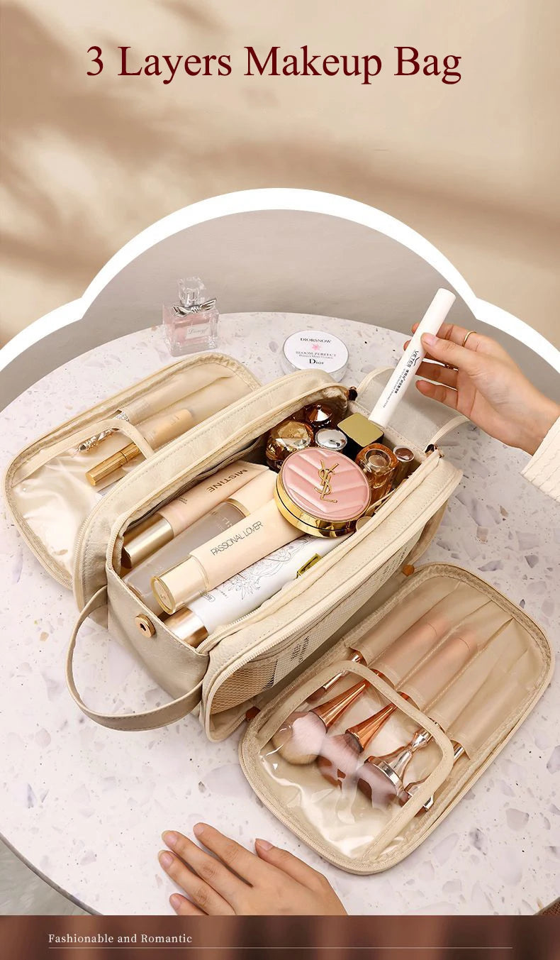 Large Travel Makeup Organizer Bag – Double Zipper Storage
