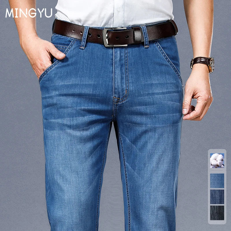 Brand Clothing High Quality Summer Cotton Men's Jeans Classic Business Straight Denim Black Pants Work Trouser Male Plus size 40