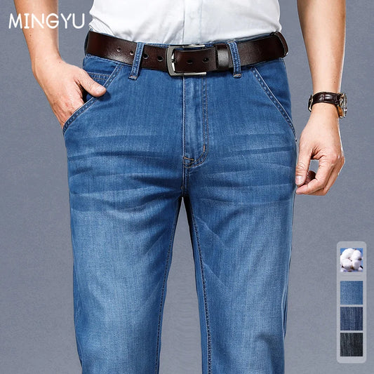 Brand Clothing High Quality Summer Cotton Men's Jeans Classic Business Straight Denim Black Pants Work Trouser Male Plus size 40