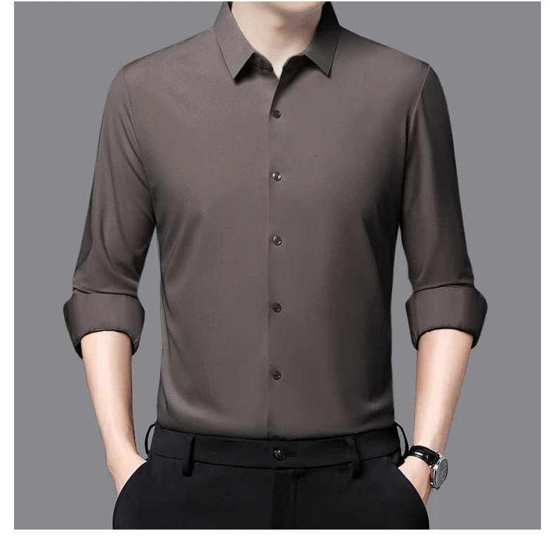 Men’s Ultra-Stretch Long-Sleeve Shirt – Silky Feel, Smart Casual Fit