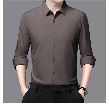 Men’s Ultra-Stretch Long-Sleeve Shirt – Silky Feel, Smart Casual Fit