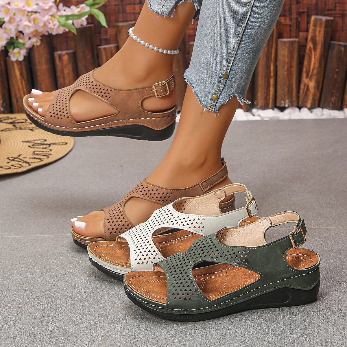 Women's Summer Comfort Wedge Sandals – Casual Open – Toe Cruise Shoes – Brown – 40