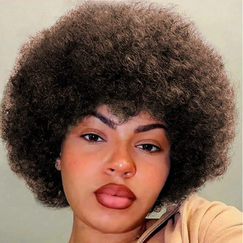 Short Curly Afro Human Hair Wig – Natural Volume Pixie Style