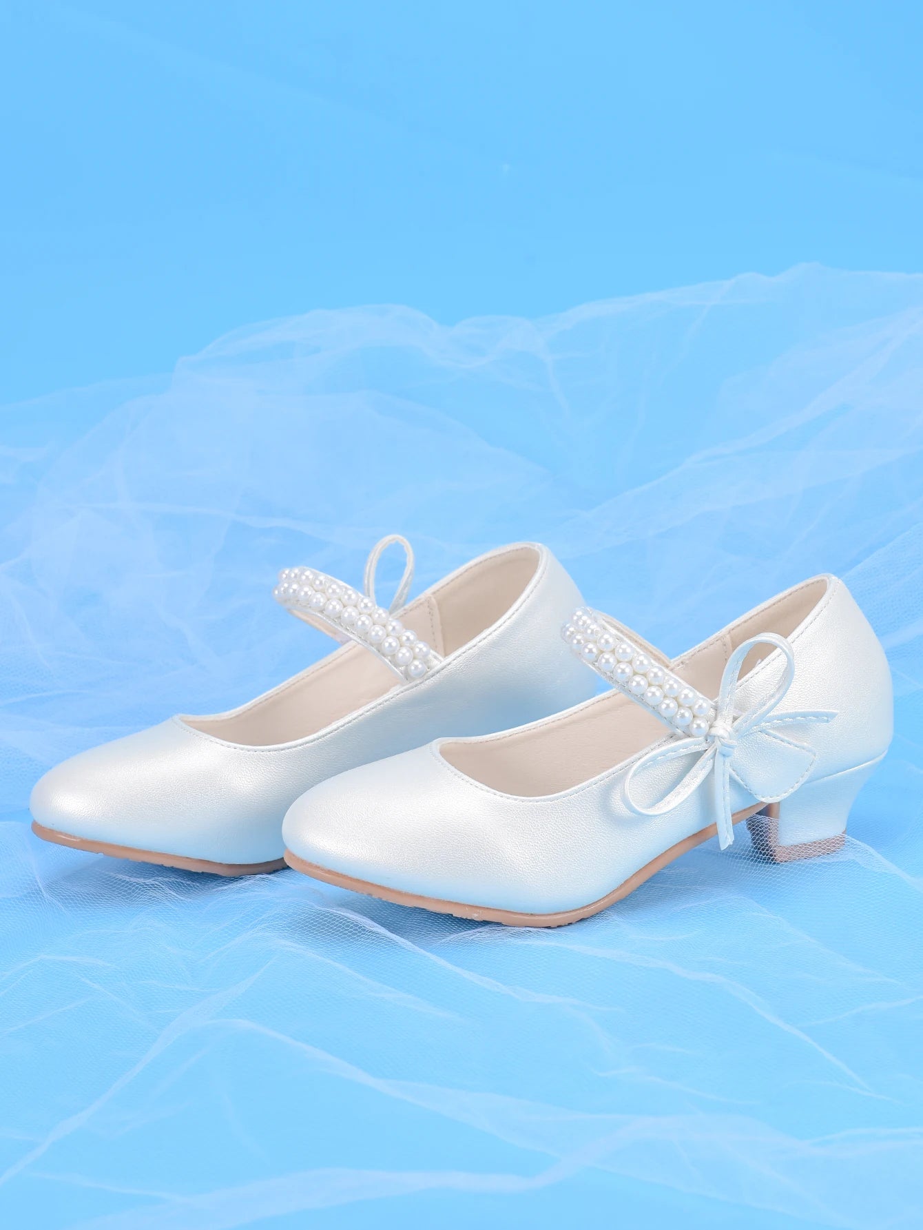 Girls' Princess Fashion High Heels, White, Ideal For Dresses, Performances, Birthday Parties