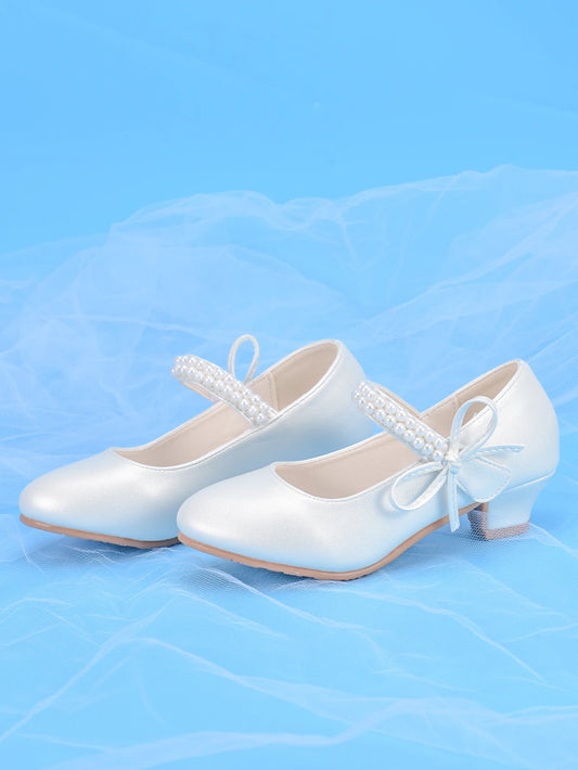 Girls' Princess Fashion High Heels, White, Ideal For Dresses, Performances, Birthday Parties