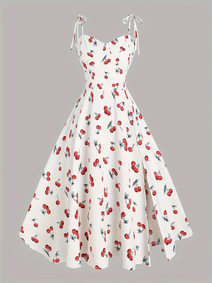 Women’s Floral A-Line Bow-Tie Dress – Sweetheart Neck, Adjustable Straps