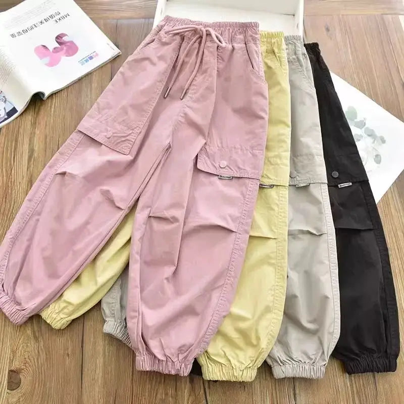 Girls' Cargo Jogger Pants with Drawstring Waist