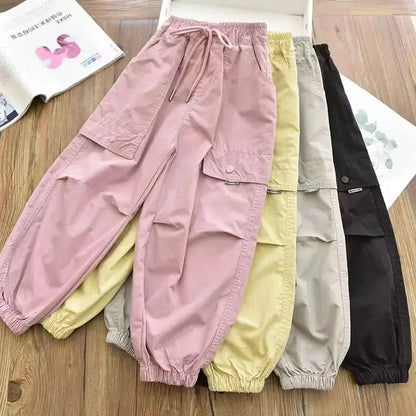 Girls' Cargo Jogger Pants with Drawstring Waist