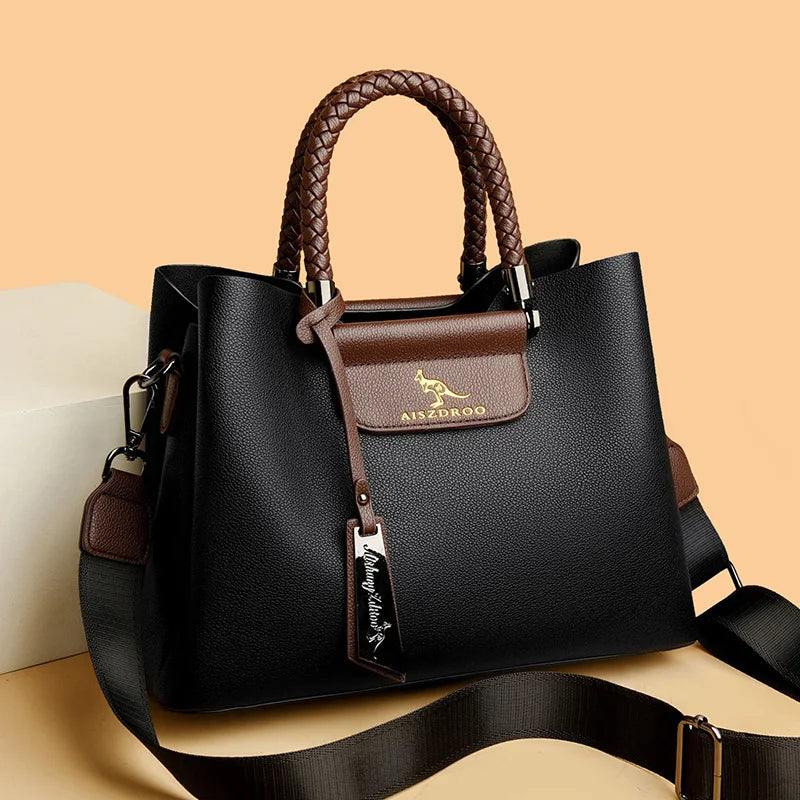 Elegant Pattern Tote – Kangaroo Brown Shoulder Handbag with Braided Handle