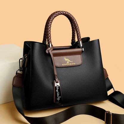 Elegant Pattern Tote – Kangaroo Brown Shoulder Handbag with Braided Handle