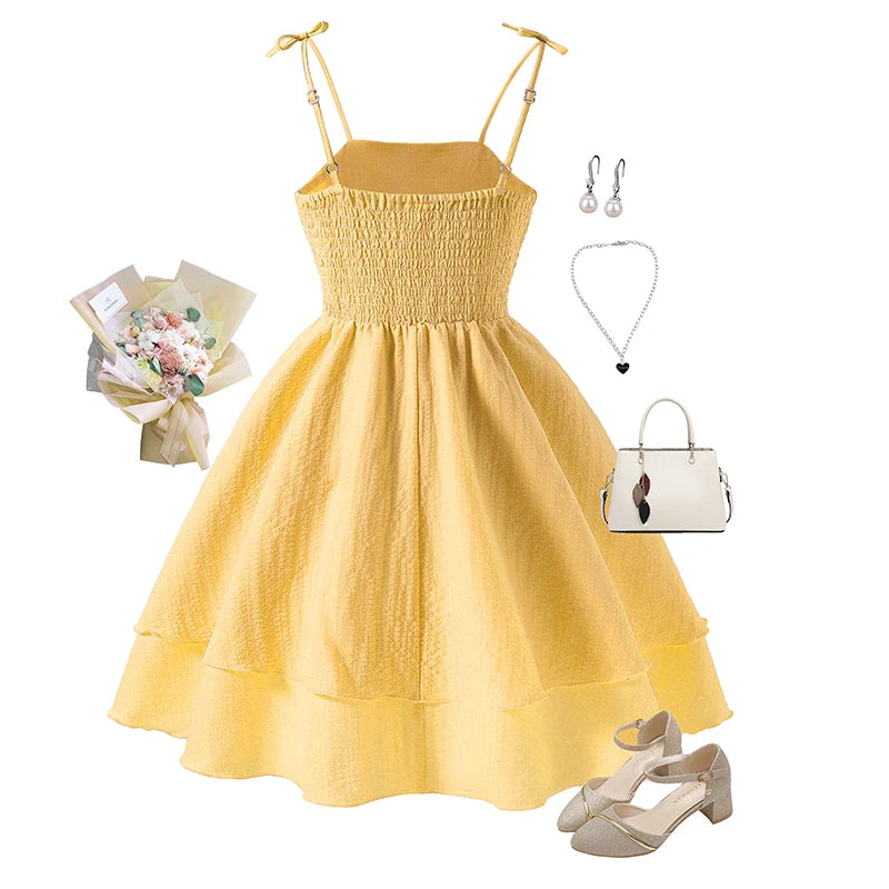 Girls’ Tiered Sling Dress – Sleeveless, Stretch Waist (8Y–12Y)