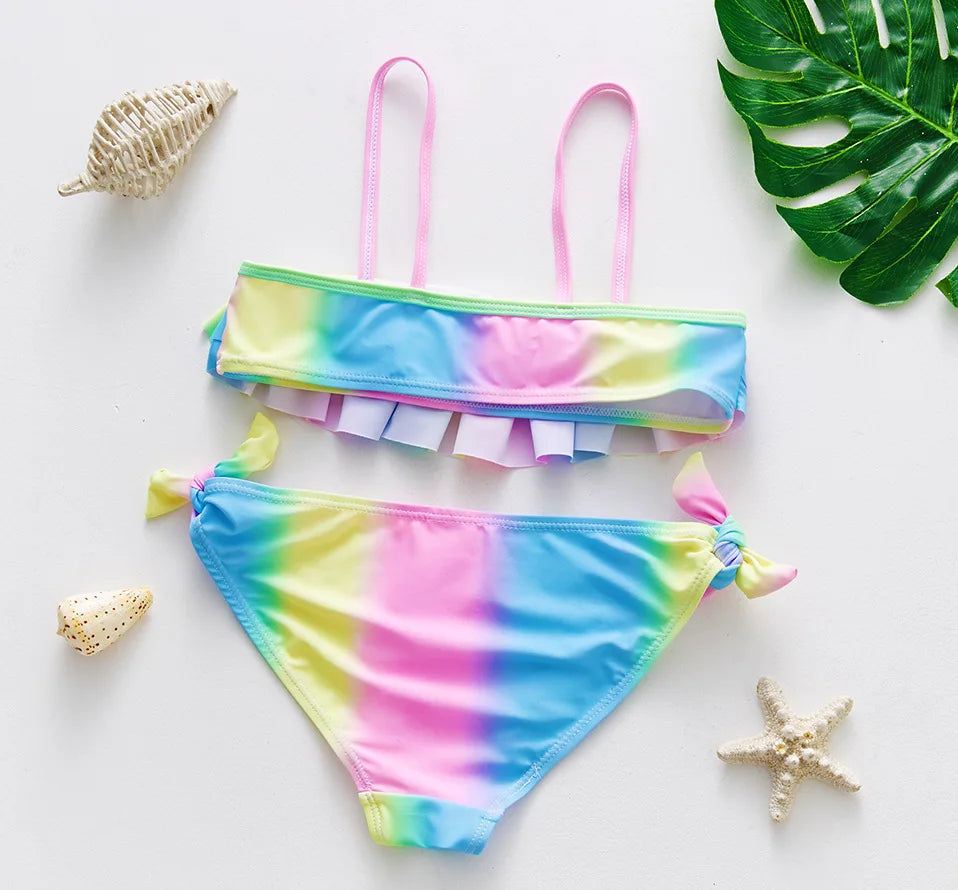 UV Baby Girl Swimsuit Two Piece Swimming Jumpsuit Ruffles Bathing Suit Summer Sleeveless Kids Swimwear for Girls 3-10 Years