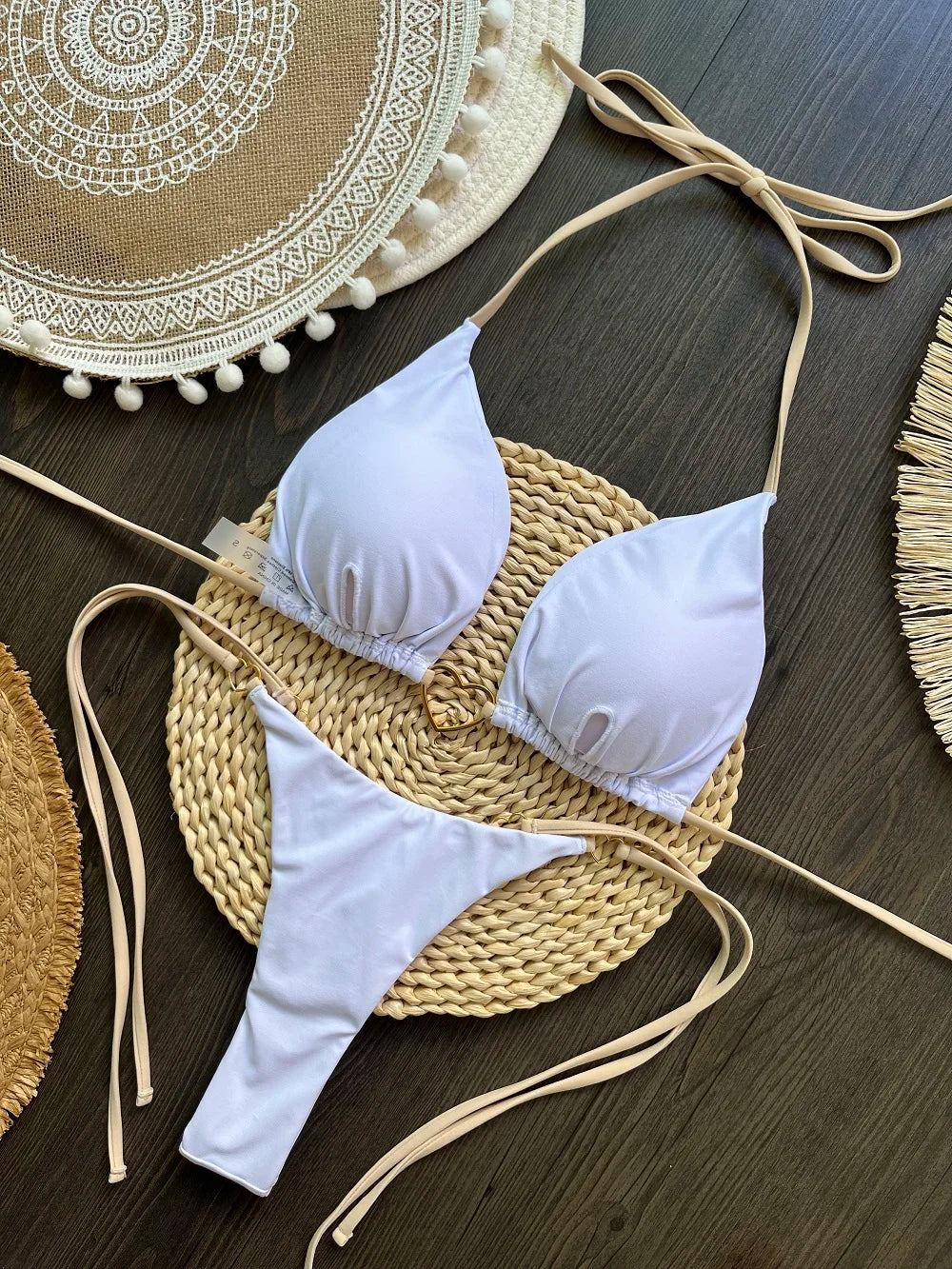 Halter Solid Triangle Bikini Set