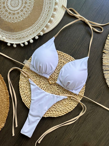 Halter Solid Triangle Bikini Set